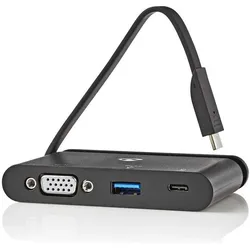 Nedis Hub - USB-C - Computer - USB 3.0 - VGA - Schwarz (USB-C, 1 Port), Dockingstation + USB Hub, Schwarz