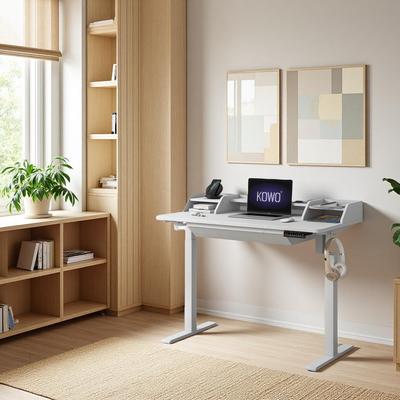 "KOWO 55"" Electric Standing Desk with Hutch & Drawer Height Adjustable Workstation, Sit Stand Home Office Desk"