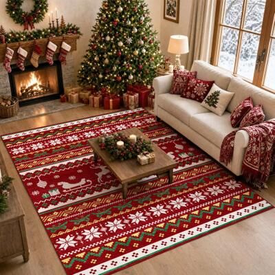 Garvee Christmas Reindeer Snowflakes Geometric Area Rug
