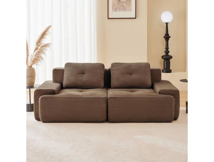 Canapé modulaire Boneless velours 2 places Canapé moderne pour salon avec siège bas mousse 32D haute élasticité Canapé marron Sofa