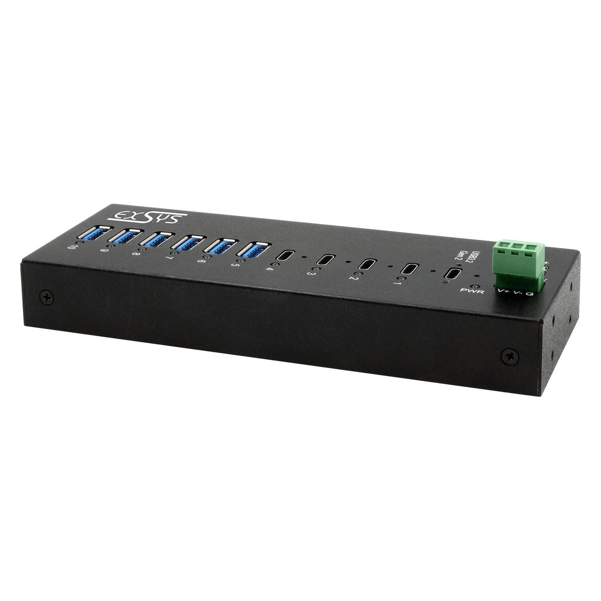 Exsys Industrial USB 3.2 Gen 2x1 Hub 10-Port (USB-C, 10 Ports) (EX-12280HMS)