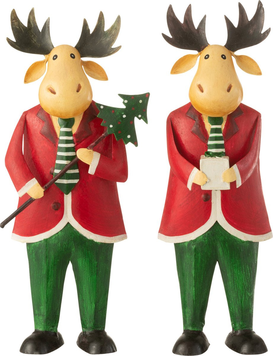 J-Line Eland figuur tabletop - ijzer - rood/groen - 2 stuks
