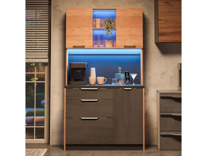Armoire haute cuisine 100×40×180 cm plan de travail béton LED réglable prise européenne salon appartement neutre