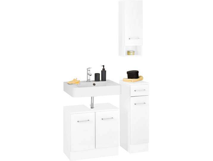 Badmöbel-Set WELLTIME Ribera , weiss (weiß), Holzwerkstoff, Kastenmöbel-Sets, Badmöbel-Set, Waschplatz, Hängeschrank, Unterschrank