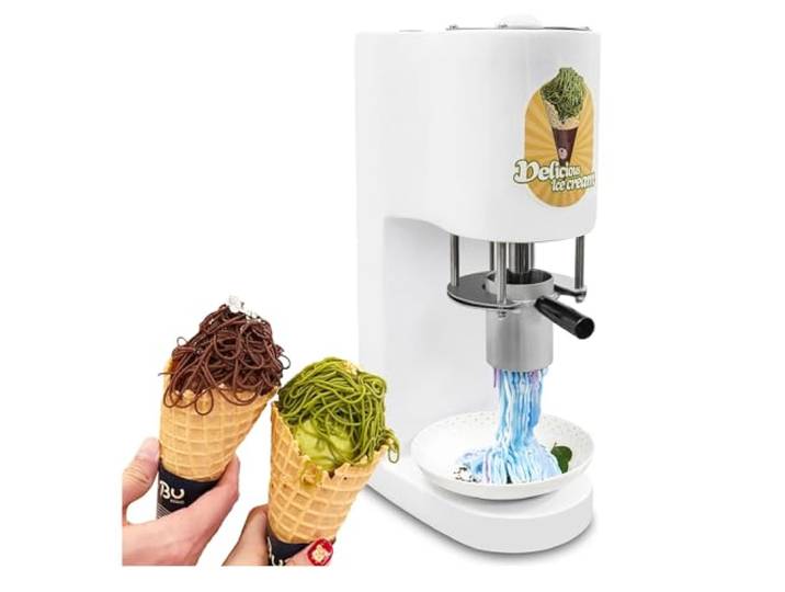 YGWXYYZJ Kommerzielle Spaghetti-Eiscreme-Maschine, 80W Countertop Rigid Serve Maschine mit 4 verschiedenen Formen Nudelform Edelstahl Einfache Bedienung Frozen Yogurt Maker für Dessert Shops