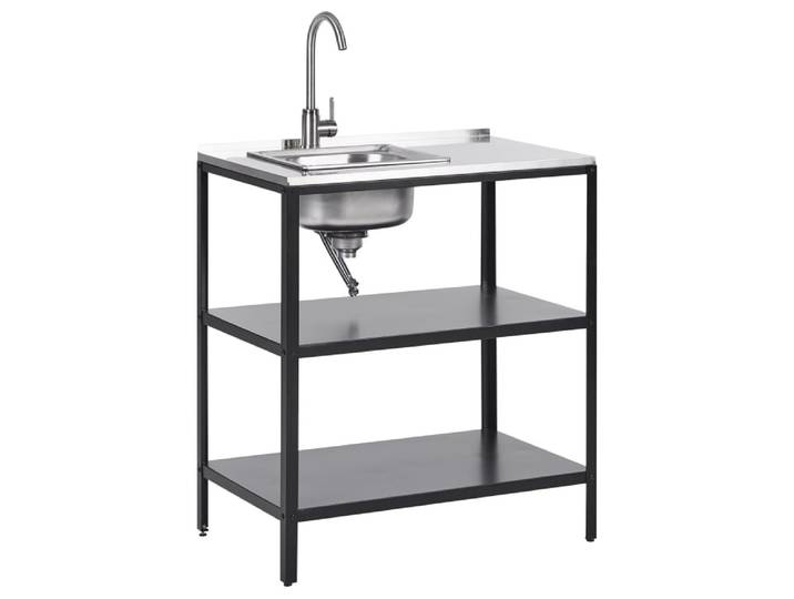 Ilot de cuisine extérieure avec évier noir métal
