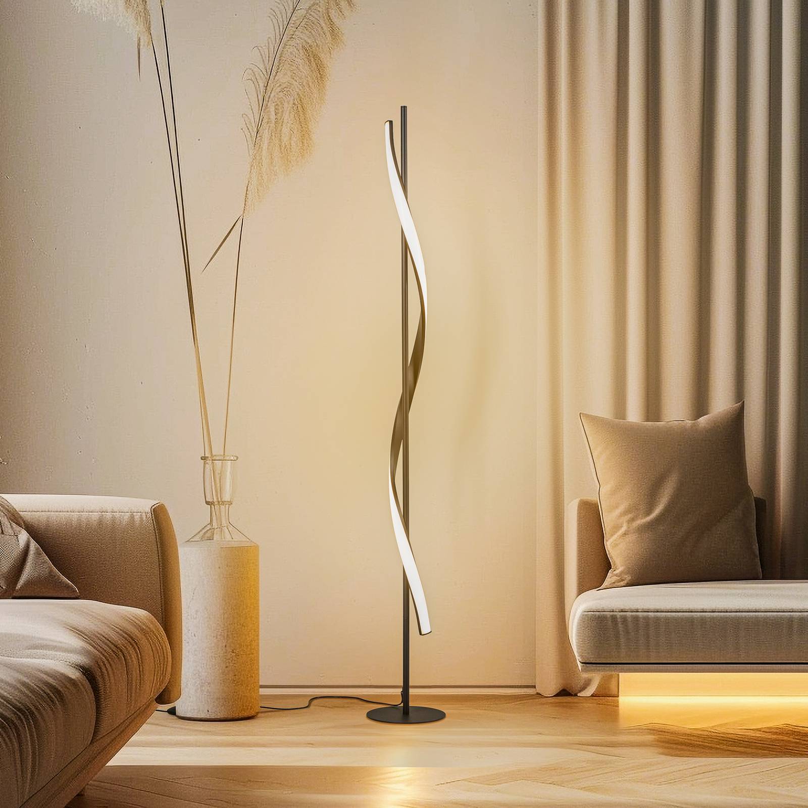 LED Stehlampe Munja Lindby, dimmbar, schwarz, für Wohn- / Esszimmer, Metall, Modern, LED Stehlampe