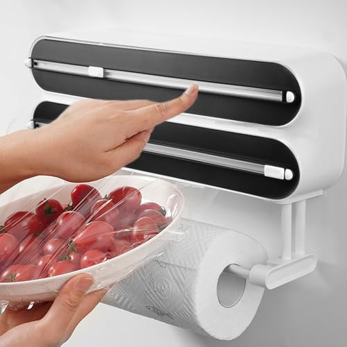 BORDEAG 3-in-1 vershoudfoliedispenser met magnetische wandrolhouder en foliesnijder, Zwart