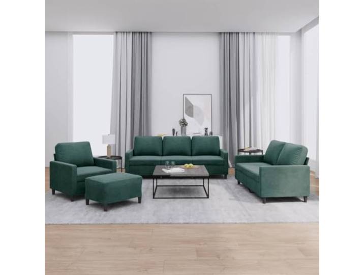 HEFZGDB 4-TLG. Sofagarnitur mit Kissen Dunkelgrün Samt, Weiches Velours Polster und Robustes Metallgestell für Wohnzimmer, Bequeme Sitzgruppe mit Fußhocker und Stabiles Design
