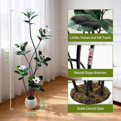 YUN 5 ft Artificial Magnolia Tree in White Planter