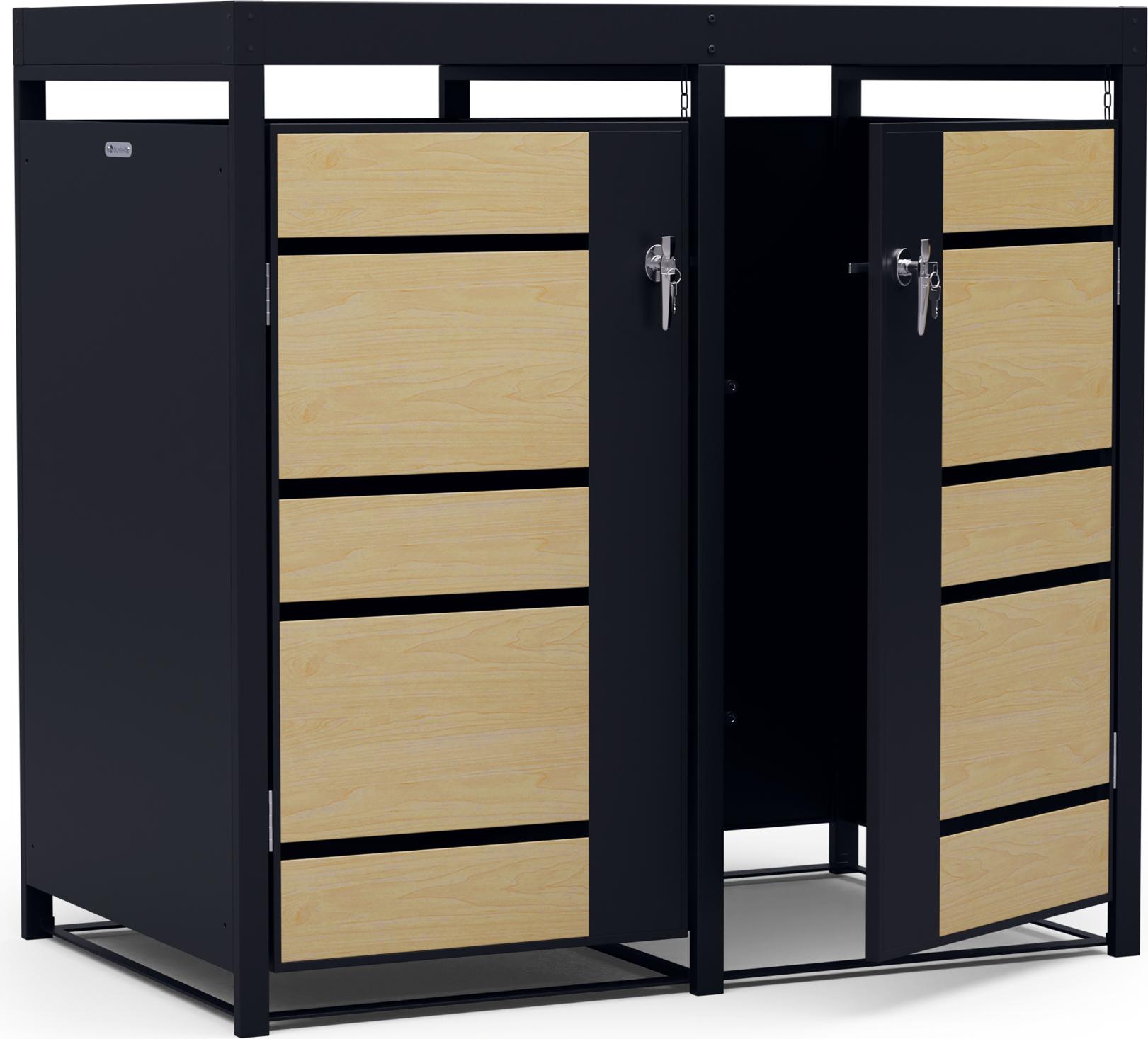 Blumfeldt BinSafe Mülltonnenbox - Wetterfest, Verzinkter Stahl, 2 Türen & Pflanzendach, Für 60L/120L/240L Mülltonnen, Abschließbar, Modernes Design, Mülltonnenverkleidung für Garten & Außenbereich