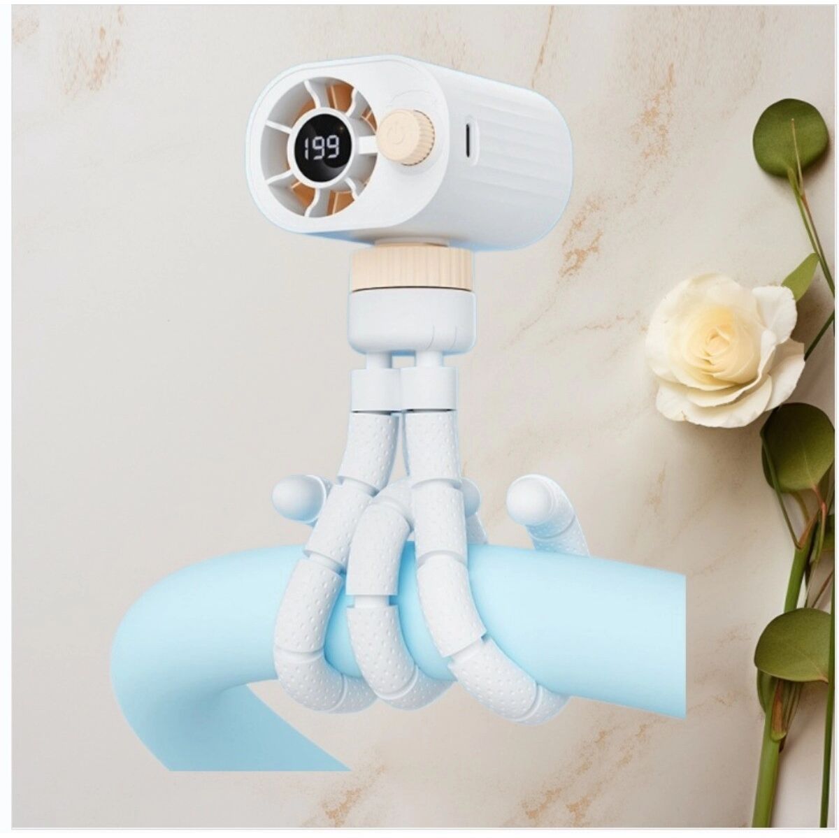 INF Ventilateur Octopus – Ventilateur USB portable silencieux haute vitesse, 199 niveaux progressifs, 360° réglable, trépied Blanc