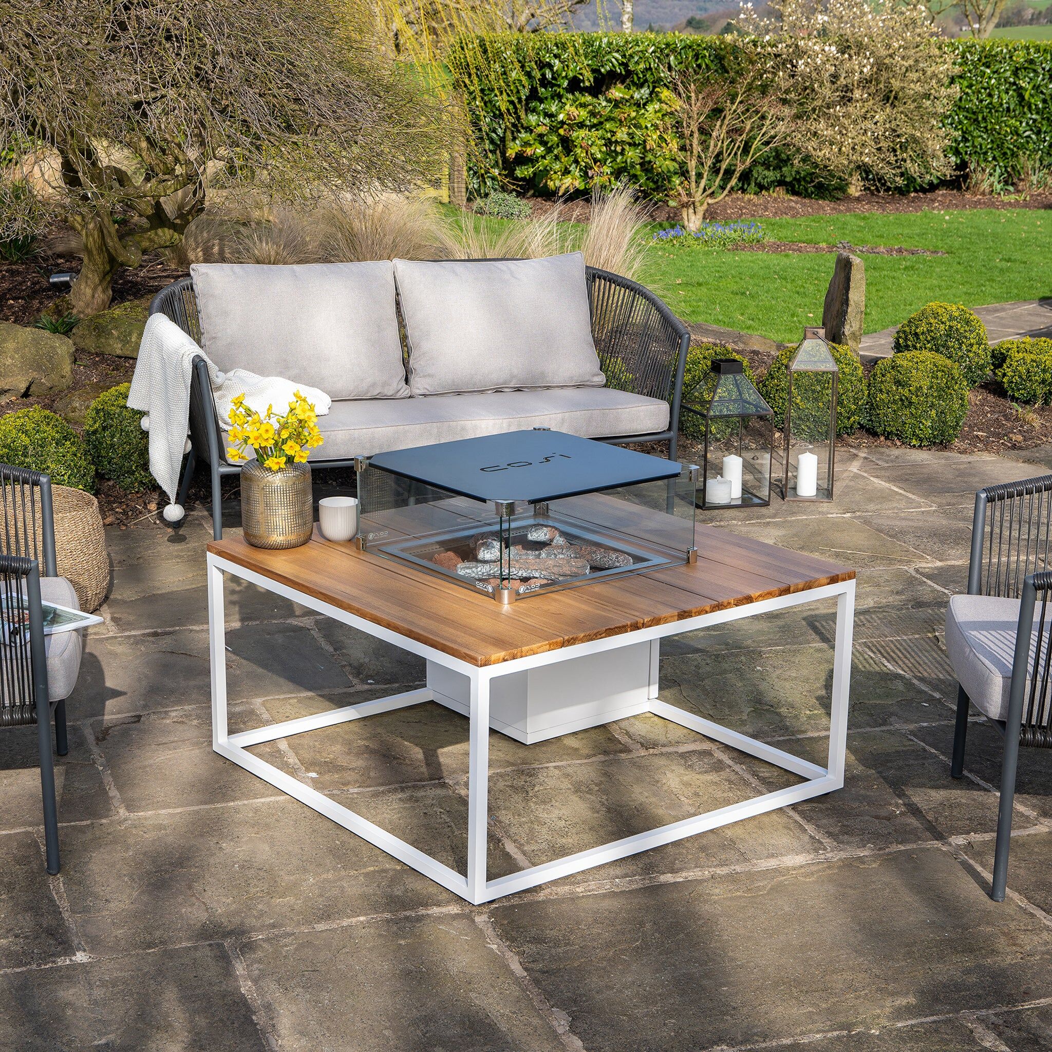 Cosi - Cosiloft 100 White and Teak Fire Pit Table