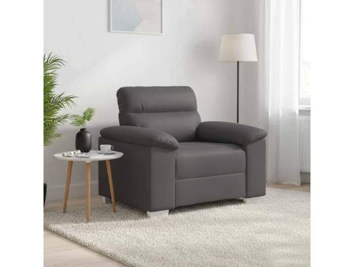 HEFZGDB Grauer Sessel 60 cm Kunstleder Polstersessel mit Holz-Metall-Gestell und Breiten Armlehnen für Wohnzimmer und Büro, langlebig pflegeleicht komfortabel vielseitig einsetzbar