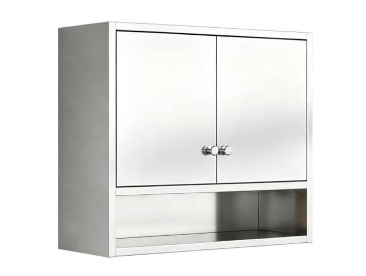 YGER JZGB Hängeschrank KüChe mit Tür, Wandschrank aus 304 Edelstahl Verstellbarer Einlegeboden mit Unterem Offenem Regal für Küche, Kaffeebar