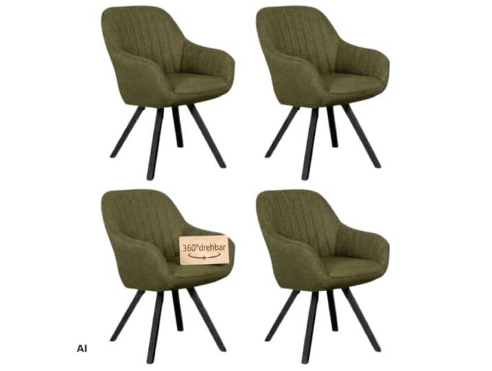 MR. DEKO Esszimmerstühle 4er-Set Matera Küchenstühle drehbar olive Stühle Esszimmer und Esszimmermöbel mit Strukturstoff und Holzbeinen
