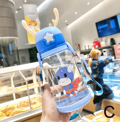 Inspire Picks Cartoon Kids Water Bottle 500ml Leak Proof Straw Bottle With Pop Up Spout For School And Sports blue