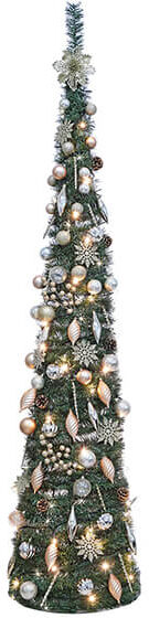 Portland Fir 7ft Pop up Christmas Tree with 80 Lights & 80 Ivory & Gold Decorations