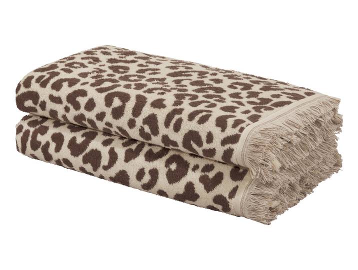 Strandtuch OTTO HOME Tiffani, Leopardenmuster, Premium Strandtücher 2-tlg, 500 gr/m² , braun (beige), B:180cm L:90cm, Frottier, Obermaterial: 100% Baumwolle, Handtücher, Strandtuch, 90x180 cm, Animal Print, Leo, modern, Urlaub, mit Fransen, Topseller