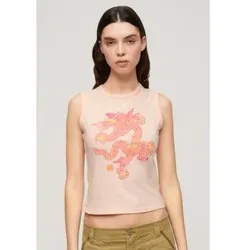 Superdry für Damen. W6011813A Vintage Komodo rosa Logo-T-Shirt (L), Lässig, Ärmellos / Hosenträger, Bio-Baumwolle, Nachhaltig