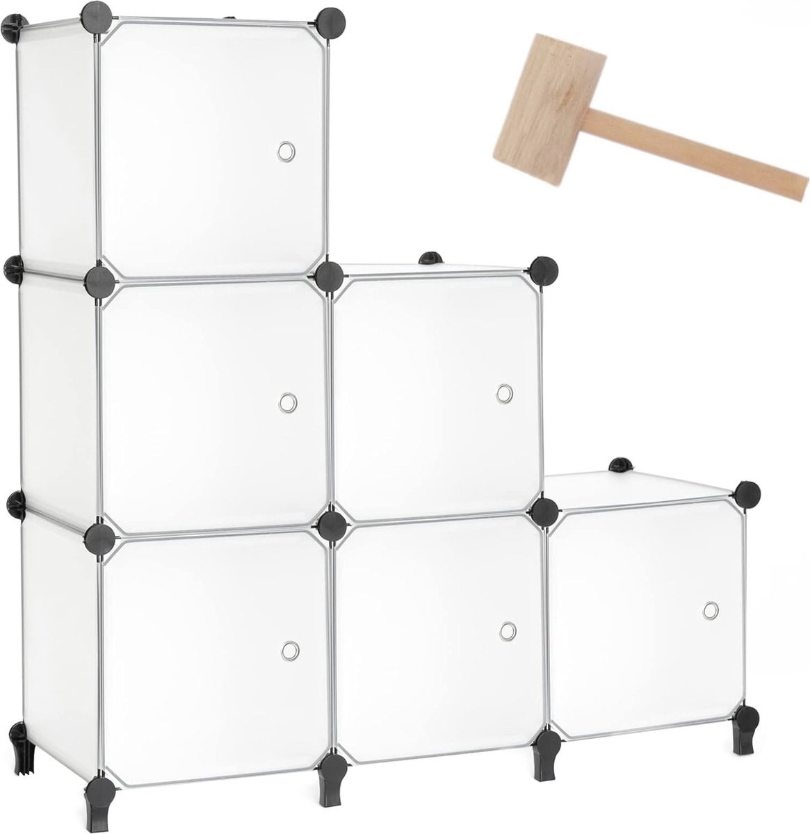 Modulaire opbergkubus met deuren in wit plastic voor de slaapkamer, woonkamer of kinderkamer