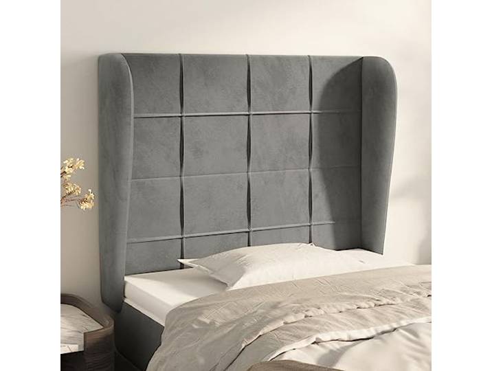 KTHLBRH Kopfteil aus weichem Samt, hellgrau, mit stabilen Holzbeinen und verstellbarer Höhe für Rückenunterstützung, ideal zum Lesen von Fernsehern, klassisches Design, elegant