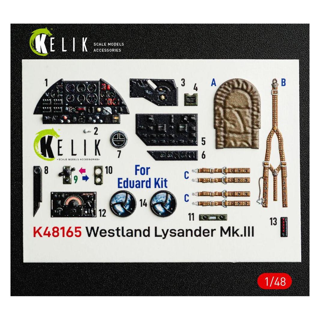 Kelik Westland Lysander Mk.III - interior 3D decals for Eduard kit (K48165)