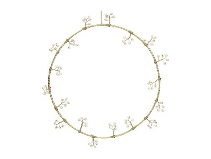 Krans witte besjes, messing, 23 cm