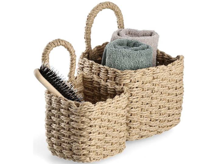 Aufbewahrungskorb ZELLER PRESENT, beige, B:15cm H:15cm T:15cm, Papiergeflecht, Aufbewahrungsboxen, Aufbewahrungskorb, mit Hängefunktion