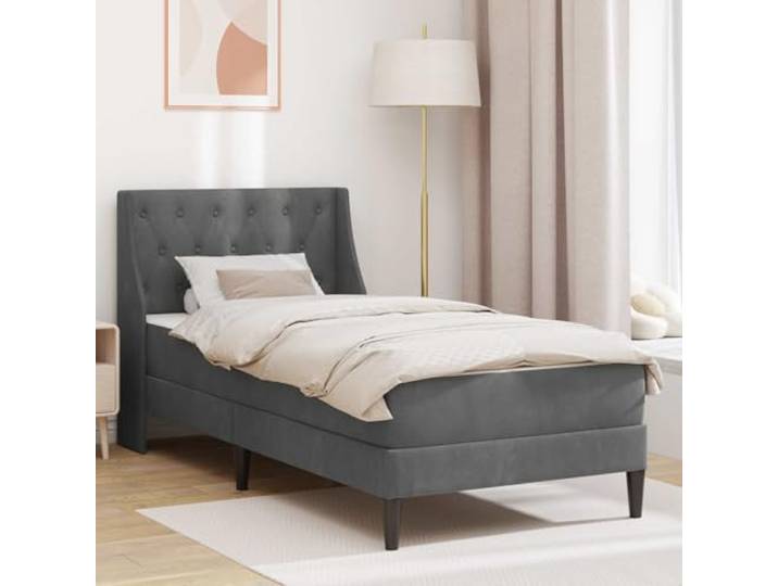 KTHLBRH Bettgestell mit Matratze Dunkelgrau 90x190 cm Samt Samtbezug, fleckenresistent, Schaumstoffmatratze, Lattenrost, Kunststoffbeine, modernes Design