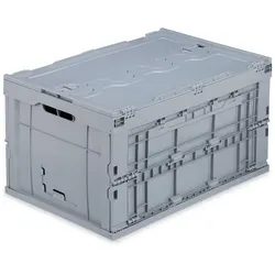 Relaxdays 8 x Transportbox 60 L mit Deckel Grau