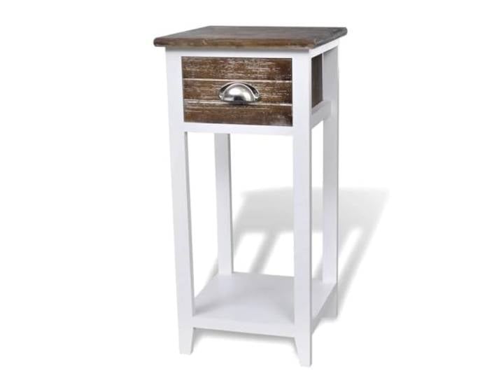 Helloshop26 Nachttisch, Kommode, Schrank, Schlafzimmer, mit 1 Schublade, Braun und Weiß, 1402160
