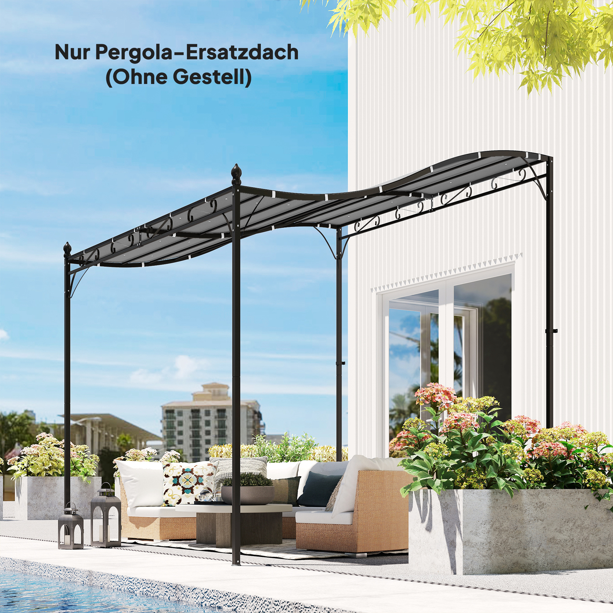 Outsunny Telo di ricambio per pergola, telo parasole per copertura da terrazza, telo di ricambio per gazebo 3 x 3 m 298x293 cm grigio scuro   Aosom Italy