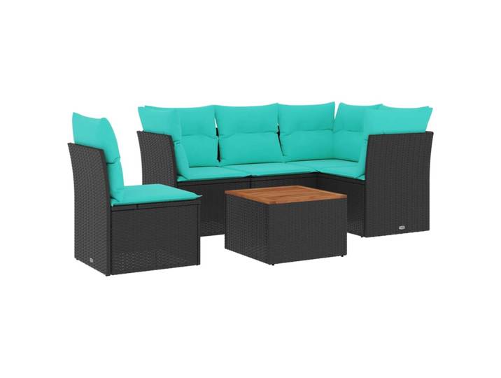 Vidaxl 6 Piece Garden Sofa Set With Cushions Black Poly Rattan