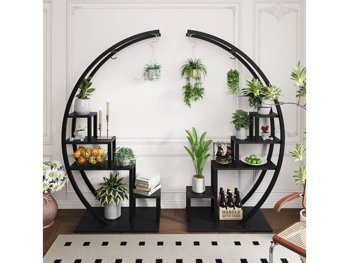 Grand support pour plantes d'intérieur à 5 niveaux, étagère pour plantes demi-lune, support pour pots de fleurs, support d'exposition de fleurs incurvé polyvalent