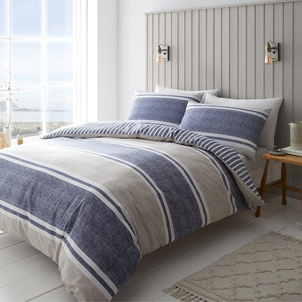 Catherine Lansfield Textured Banded Stripe Duvet Set Blue
