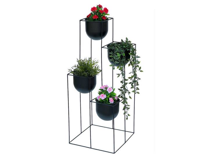 DanDiBo Dandibo Blumentreppe Metall Schwarz 90 cm Pflanzentreppe mit Topf Innen Indoor Blumenständer 210015 Blumensäule Modern Pflanzenständer Blumenhocker, 38x90x38 cm, Wohnzimmer, Wohnzimmertische, Blumenständer