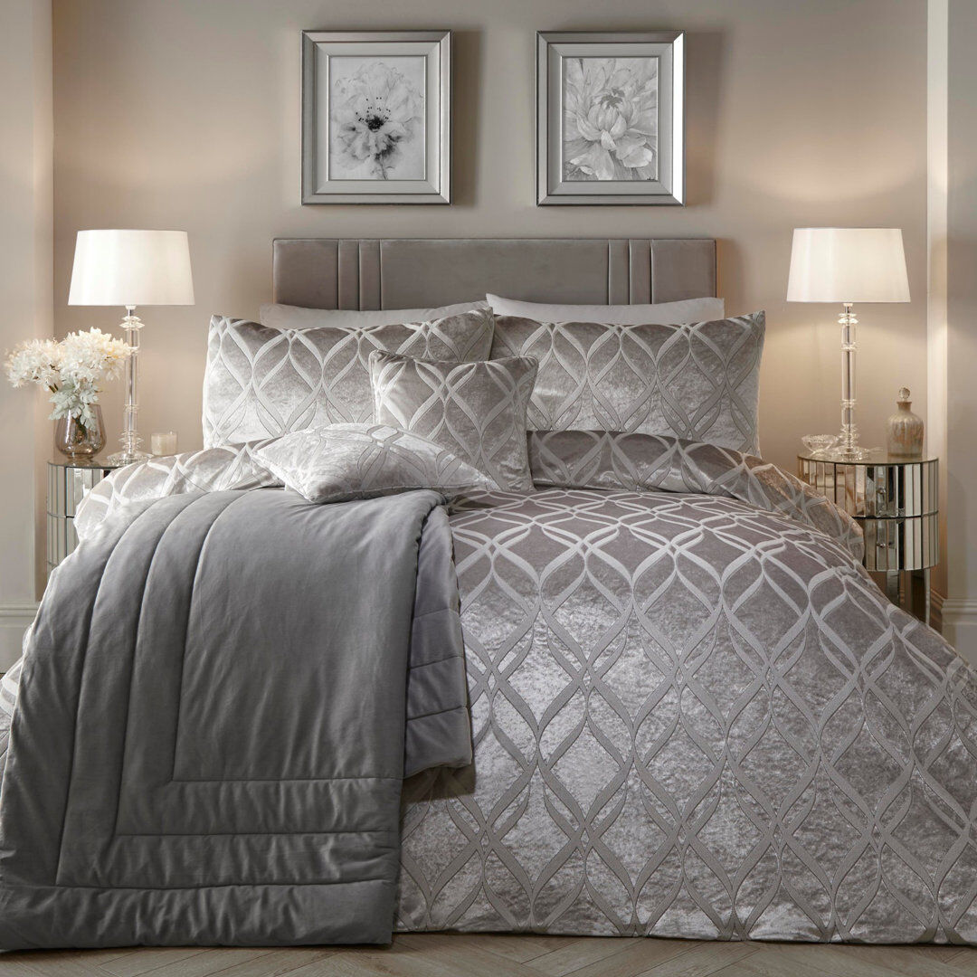 Soiree Velvet Geometric Shapes Duvet Cover Set with Pillowcases Silver Super King - 2 Standard Pillowcases