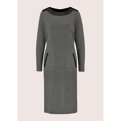 Midikleid MADELEINE "Kleid Etuikleid mit Leder-Optik-Besatz", Damen, Gr. 38, schwarz, graphit, Modern, comfort fit, Rundhals, Kleider Midikleid