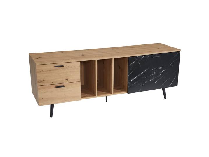 Meuble tv bas à 2 tiroirs en aggloméré, noir