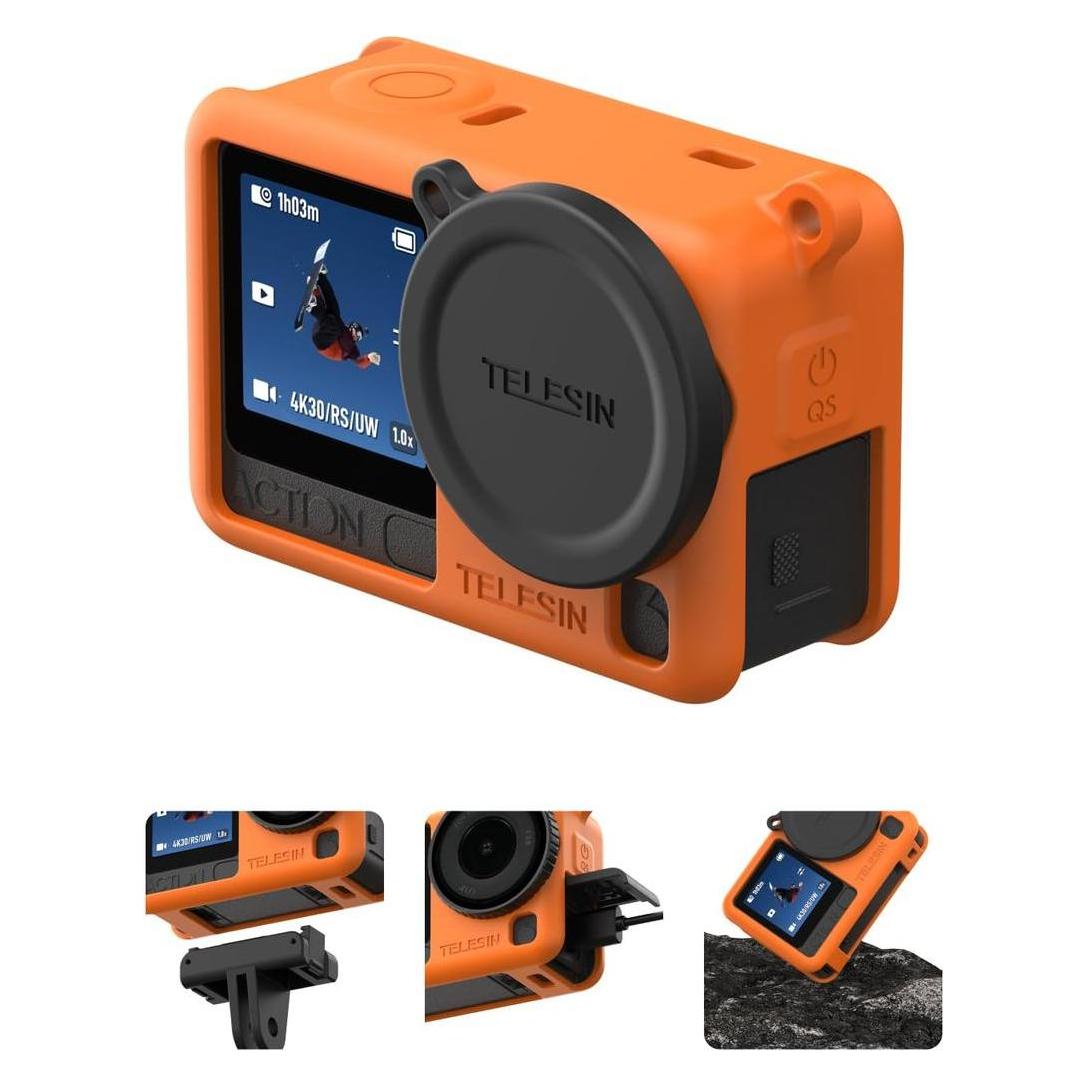 Telesin Silicone Cover + Lens Cap--Black for DJI OSMO Action 6 (S6-PTC-11)