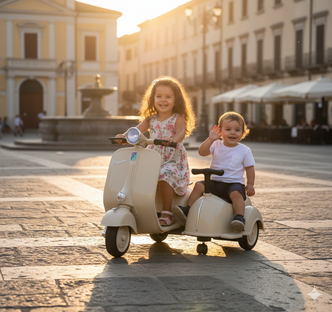 vespa Piaggio con Sidecar Small Elettrica 6V per Bambini Crema...