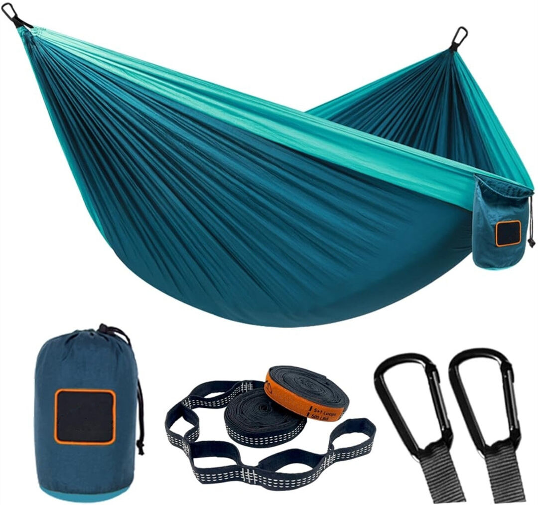 Dakota Fields Camping hammock, super light portable parachute hammock with two tree straps single or double nylon travel tree hammocks 2.51cm H X 280cm W X 140cm L