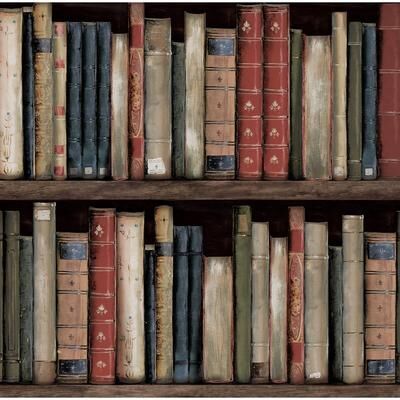 Harry & Grace Faux Bookshelves Peel and Stick Wallpaper