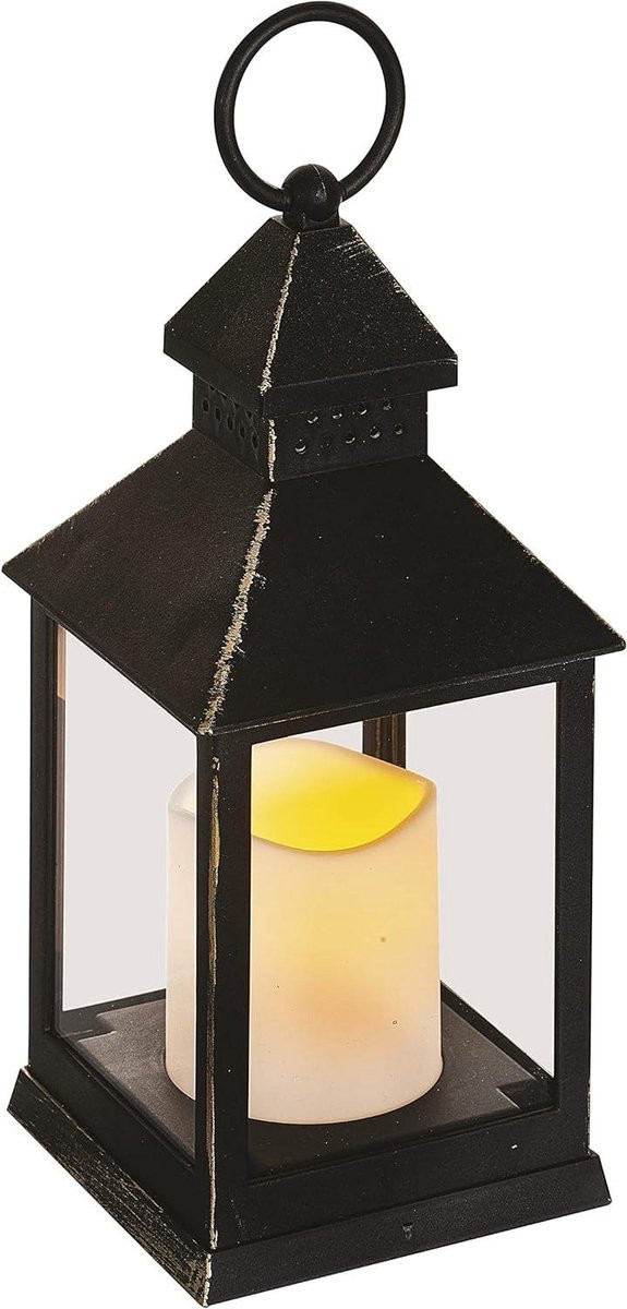 Antieke lantaarn decoratieve lamp voor sfeerverlichting met kaarseffect - Zwart - H 105 x B 24 cm