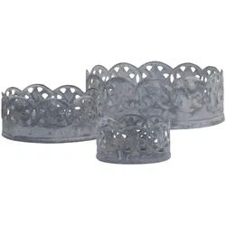 Chic Antique Kerzentablett mit Blumenkante 3er Set, H3,5/Ø10 cm, antik zink