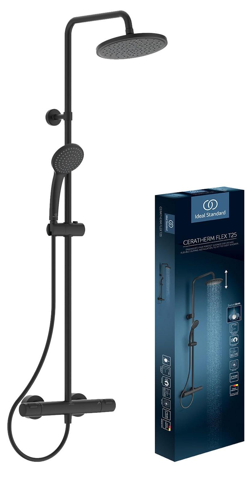 Regendusche mit Handbrause, Thermostat, 1750 mm Schlauch, Silk Black Matt