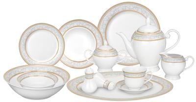 Lorren Home Trends 57-piece Porcelain Dinnerware Set with Gold Accent