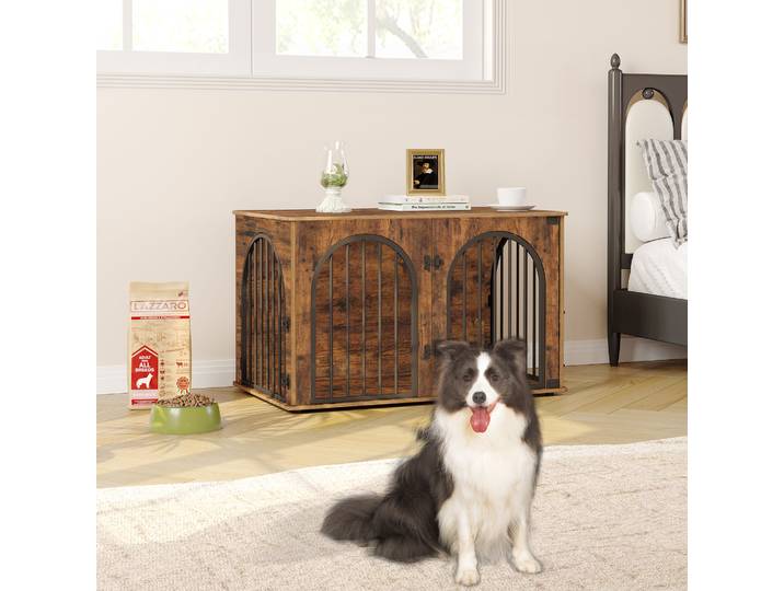 Cage pour chien robuste, meuble de 100 cm pour la maison, 3 portes, porte arquée, cage moderne pour chien d'intérieur, table d'appoint
