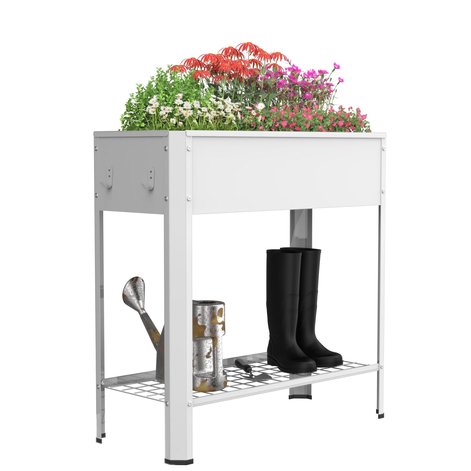 VCM Metall Hochbeet mit Ablage 80x35x80 cm, stehender Pflanzkasten für Balkon Terrasse Garten, Blumenkasten auf Beinen, Balora XL